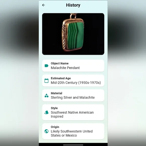 Mid Century 1950-1970 Sterling Silver Malachite Pendant With 16" Silver Chain - Picture 2 of 2